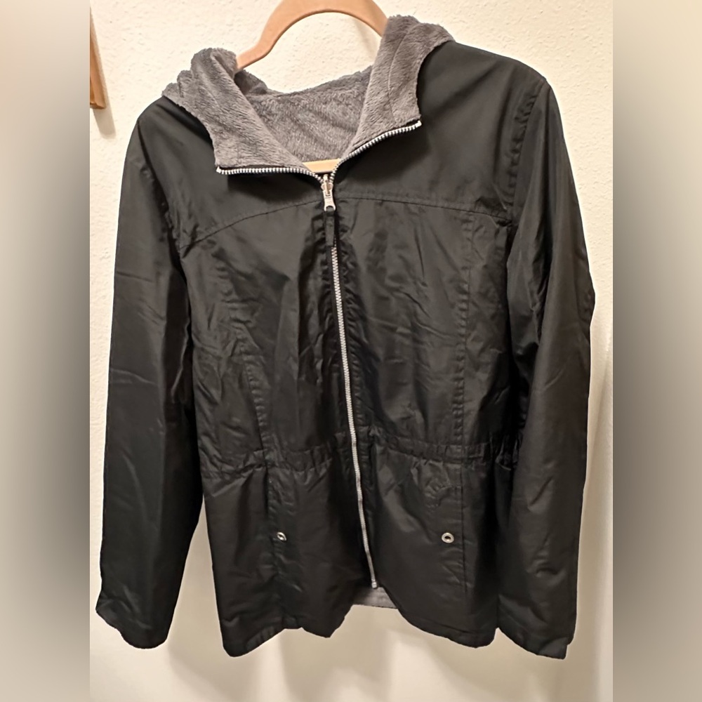 Black Hooded Reversible Coat